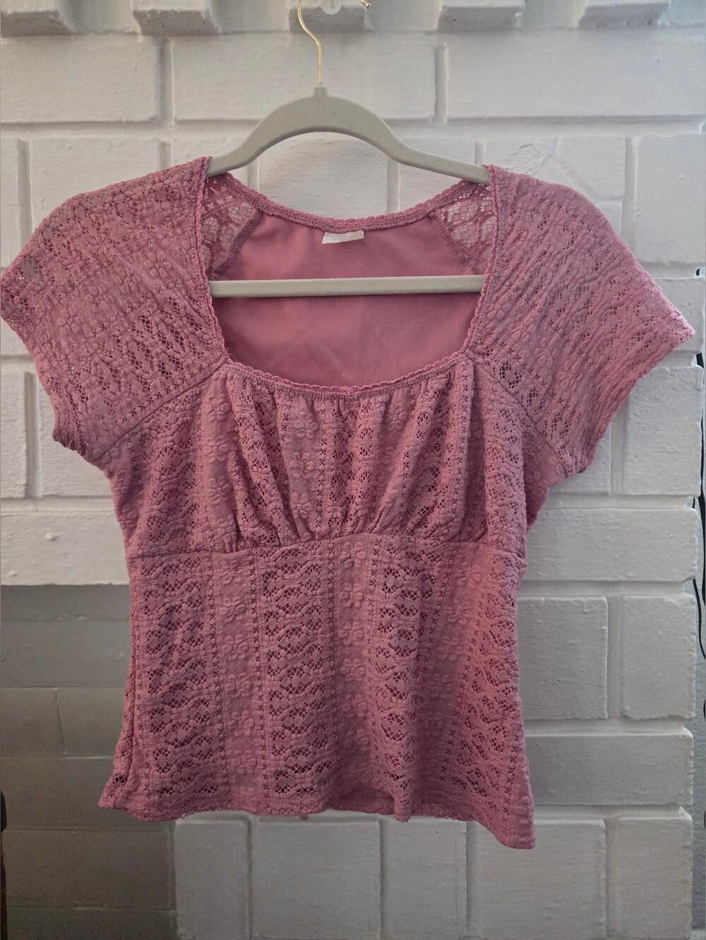 Lace Overlay Scoop Neck Women's Top - Dusty Rose